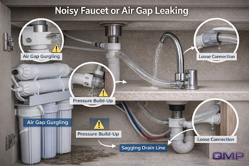 Common Problems With Under Sink RO Systems (2026 Diagnostic Guide) 3 Noisy Faucet or Air Gap Leaking
