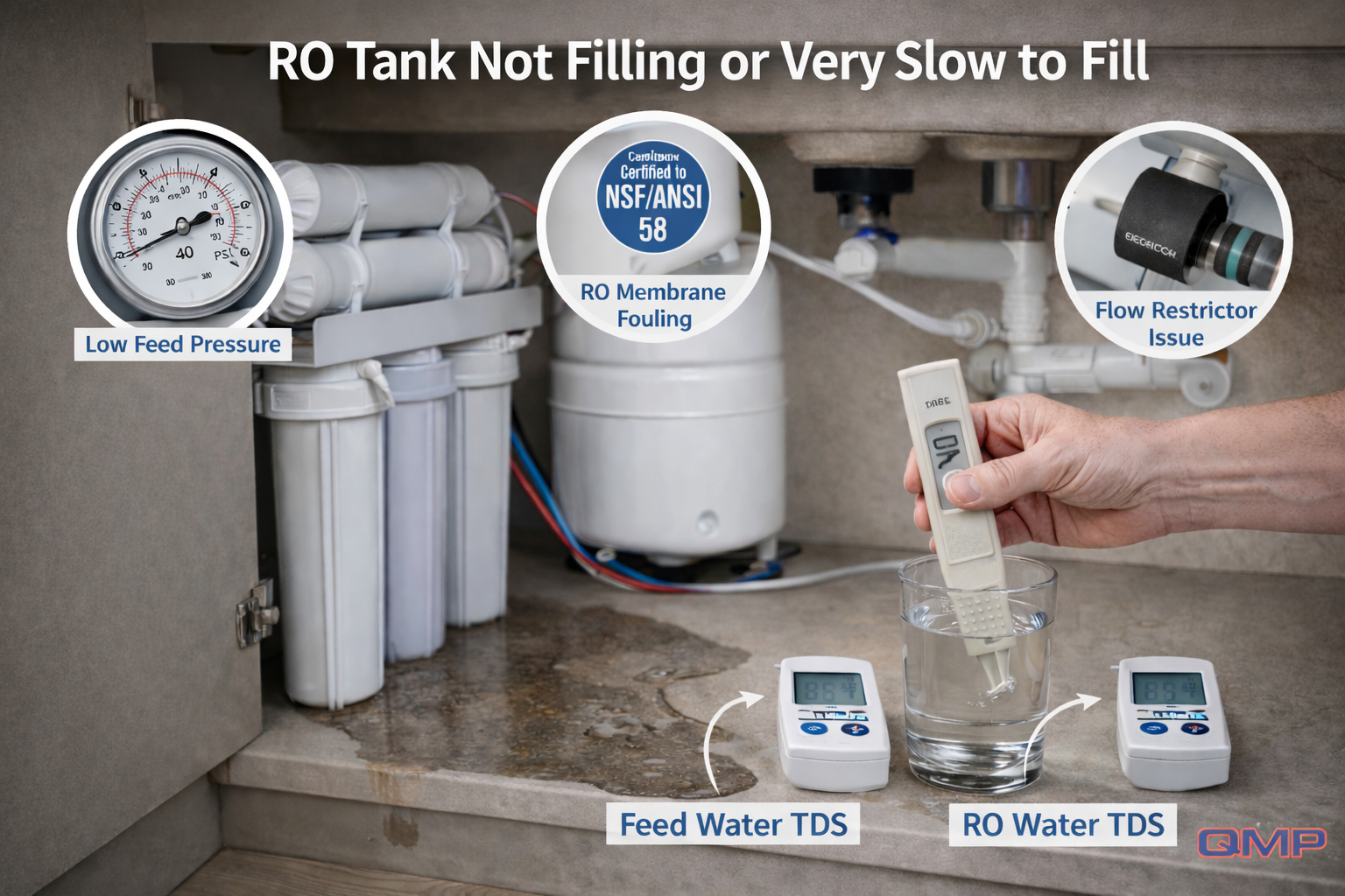 Common Problems With Under Sink RO Systems (2026 Diagnostic Guide) 2 RO Tank Not Filling or Very Slow to Fill